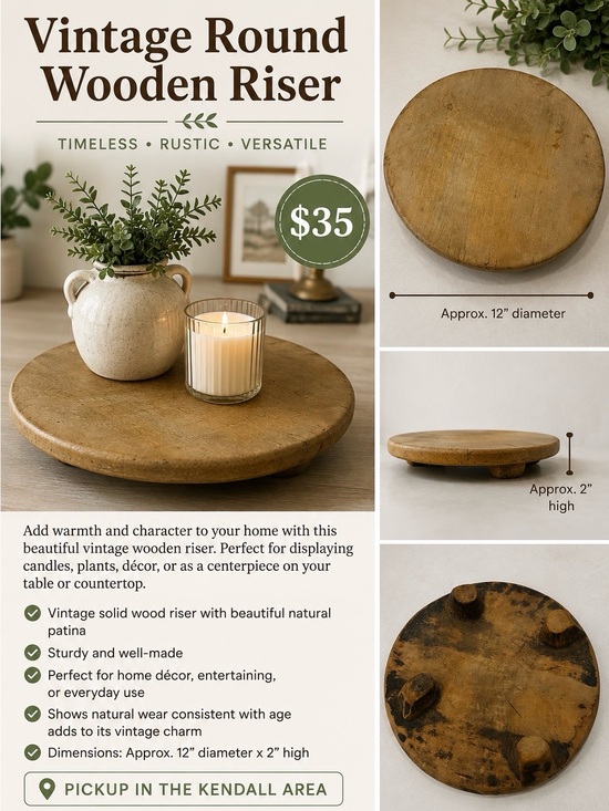Other - Vintage Round Wooden Riser - Natural Wood $35